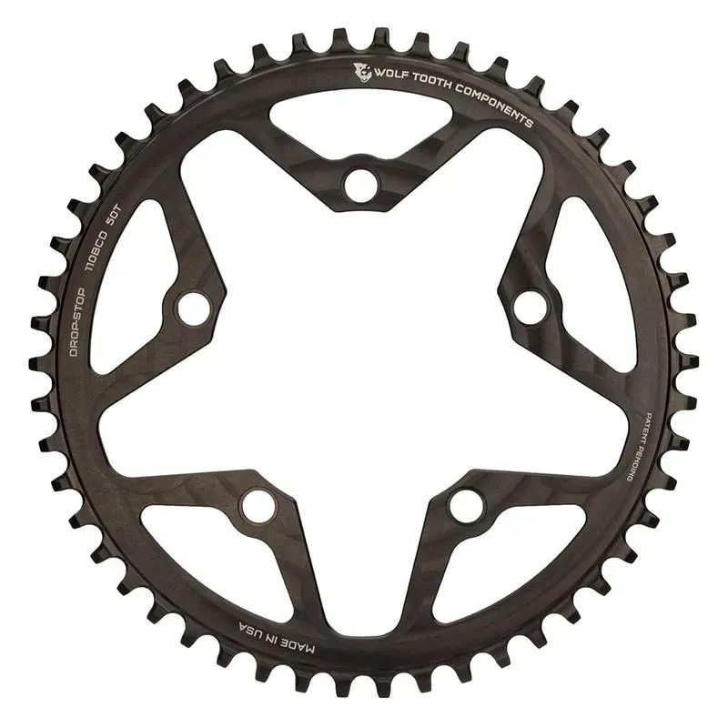 Wolf Tooth 110 BCD Cyclocross And Road Chainring - 40t 110 BCD 5-Bolt Drop-Stop B 10/11/12-Speed Eagle And Flattop Compatible Black